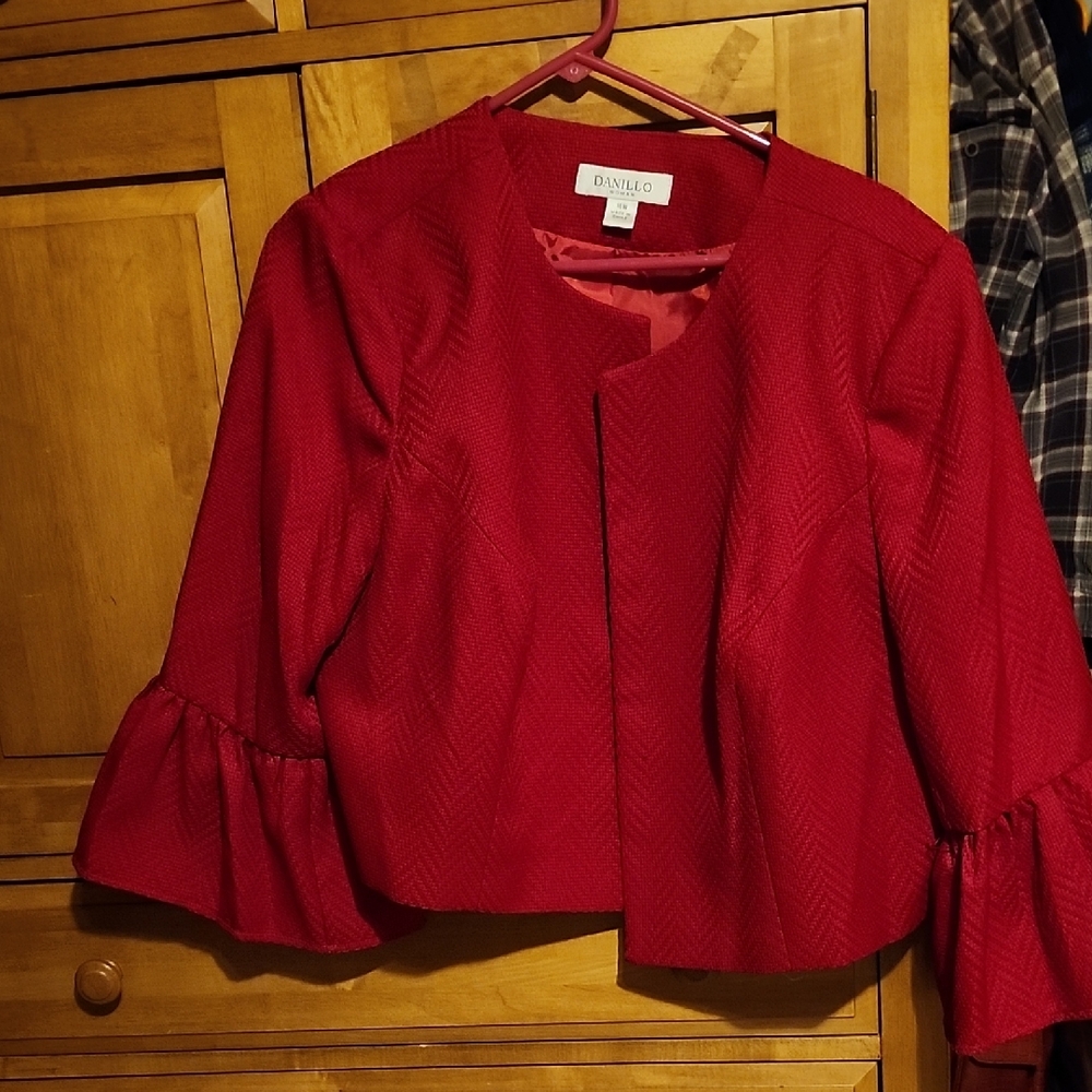 Divine Women's Red Blazer with Ruffled Sleeves